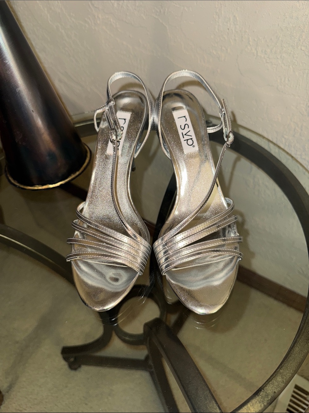 RSVP Metallic Silver Multi-Strap Slingback Heels size 8m NWT